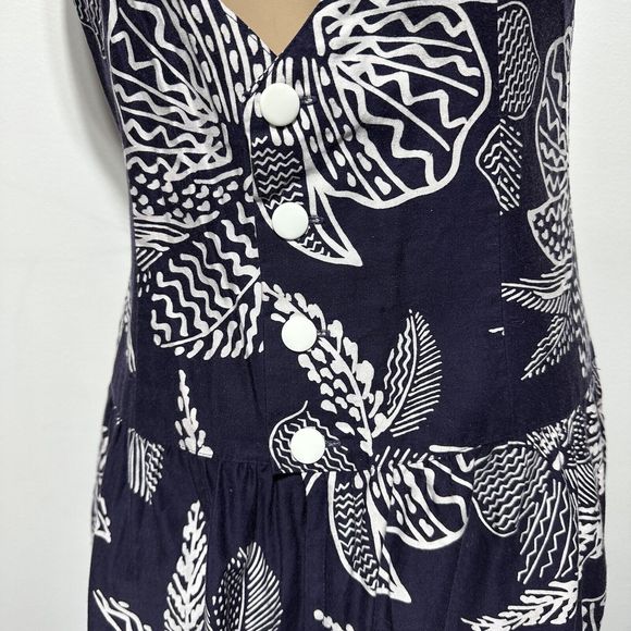 Lang Originals Vintage Navy White Midi Dress Drop Waist Cross Back Size 12 - Picture 9 of 12